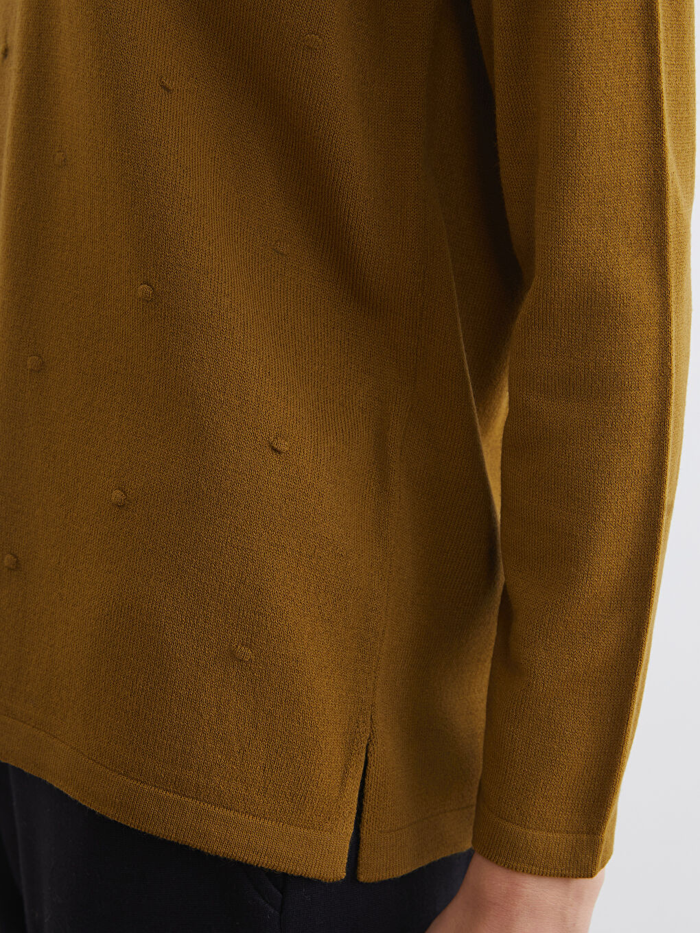 Yeşil Bisiklet Yaka Kendinden Desenli Kadın Triko Kazak-2