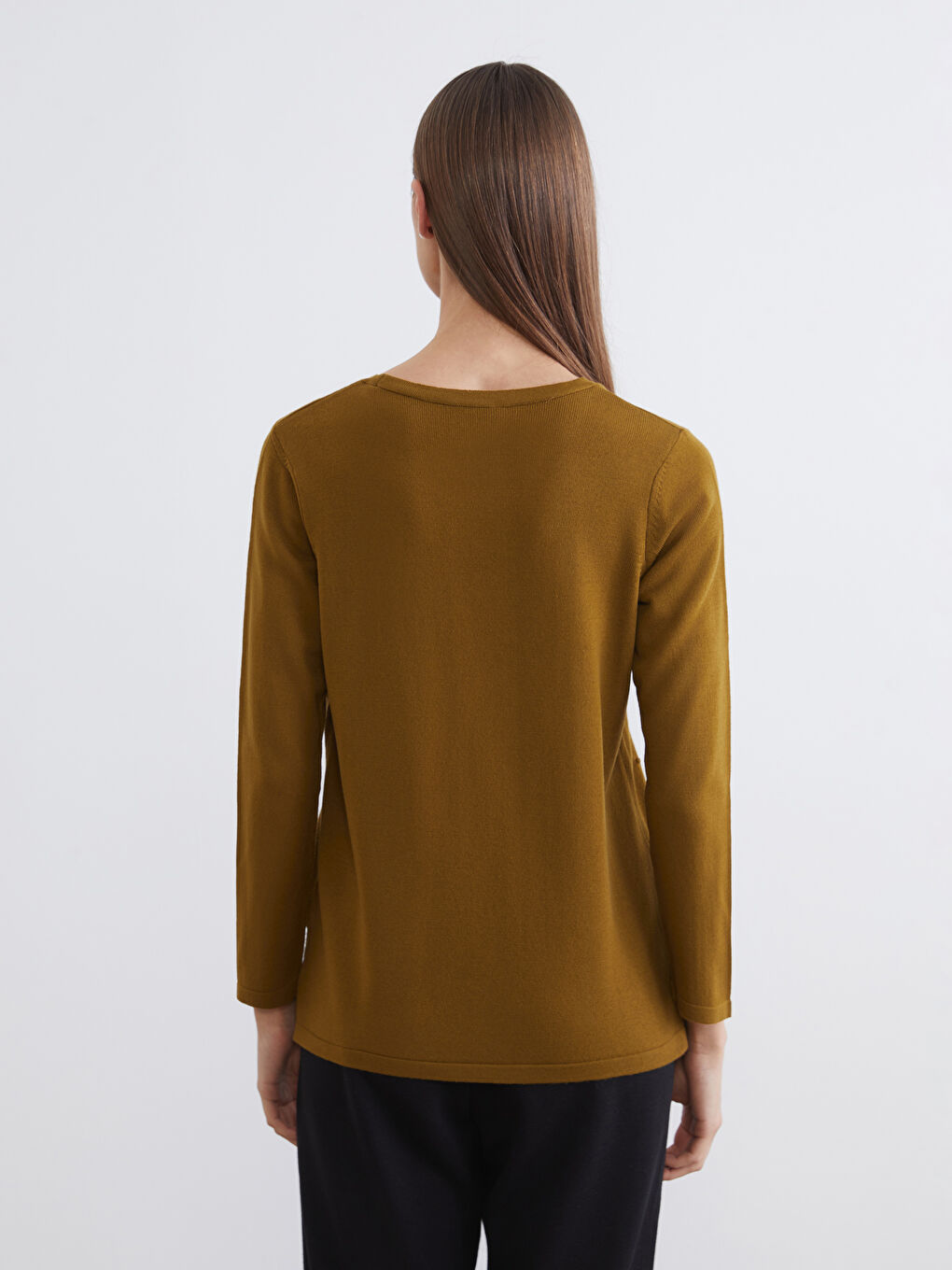 Yeşil Bisiklet Yaka Kendinden Desenli Kadın Triko Kazak-3