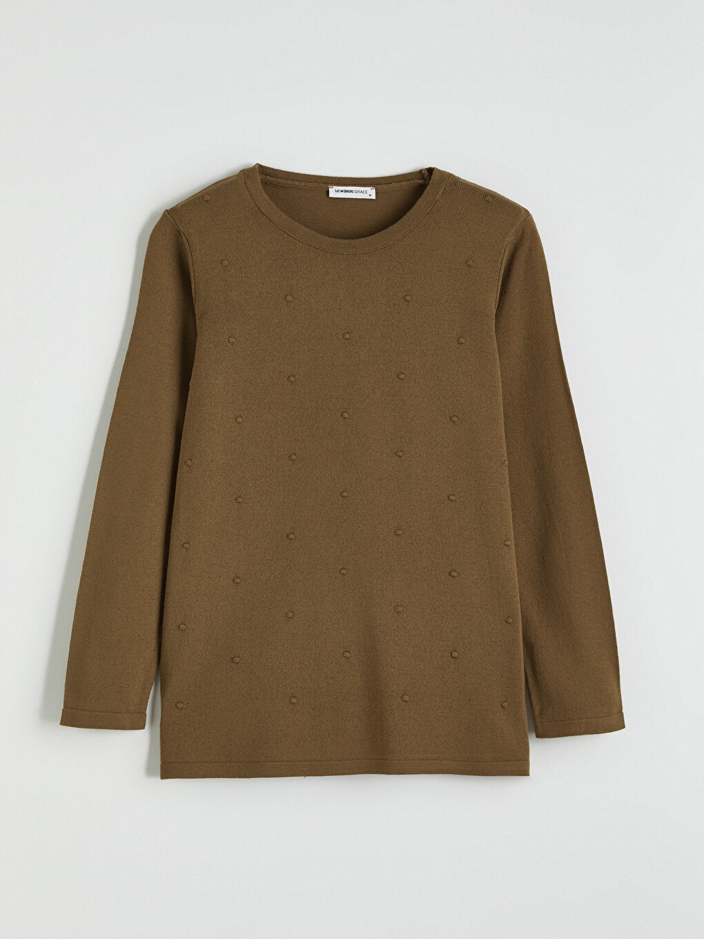 Yeşil Bisiklet Yaka Kendinden Desenli Kadın Triko Kazak-4