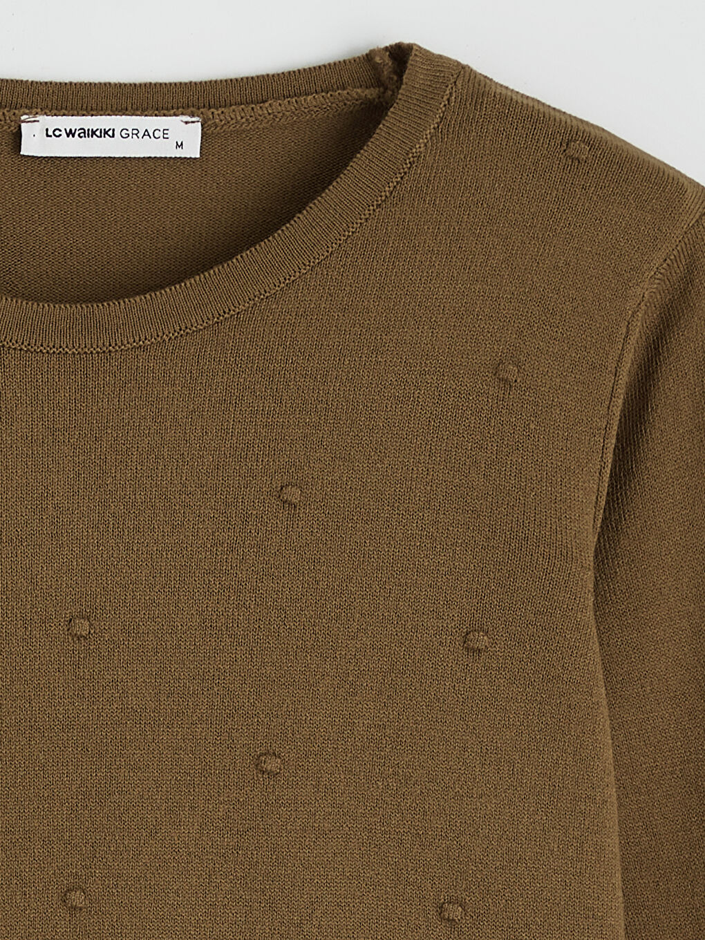 Yeşil Bisiklet Yaka Kendinden Desenli Kadın Triko Kazak-5