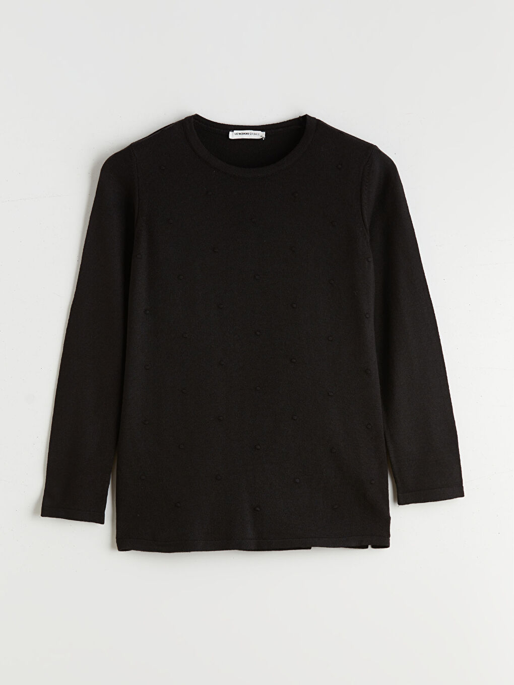 Siyah Bisiklet Yaka Kendinden Desenli Kadın Triko Kazak-4