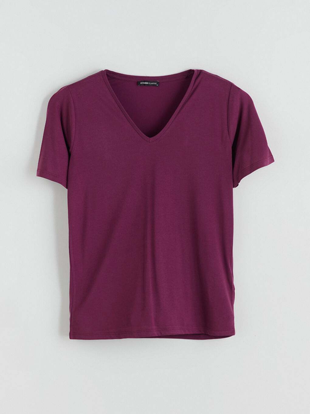 Mor V Yaka Modal Karışımlı Kadın Tişört-6