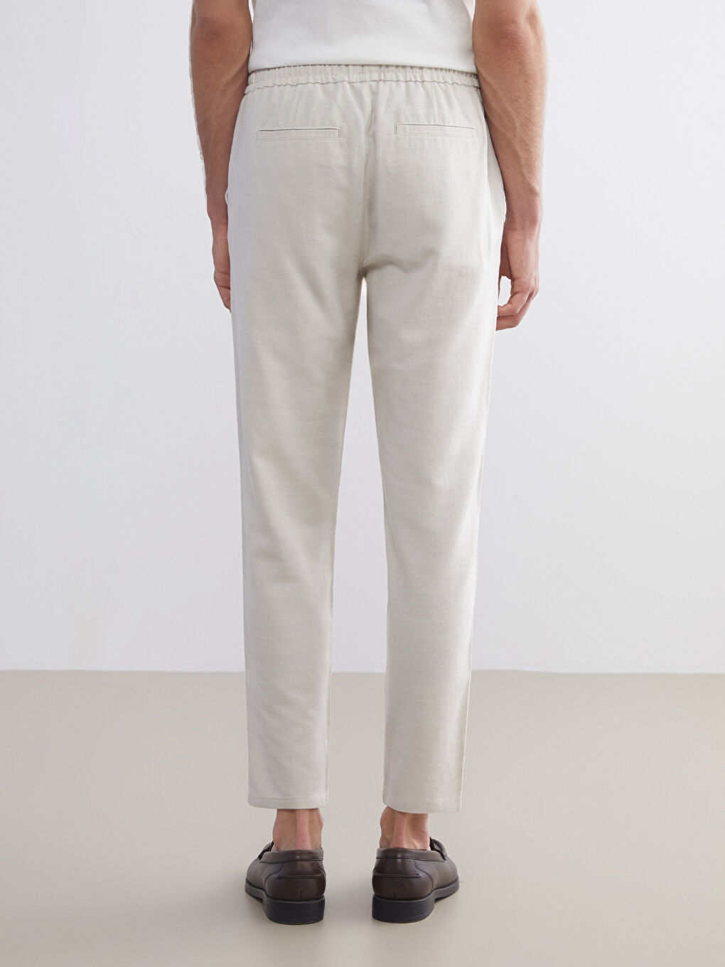 Bej Standart Kalıp Keten Görünümlü Erkek Pantolon-3