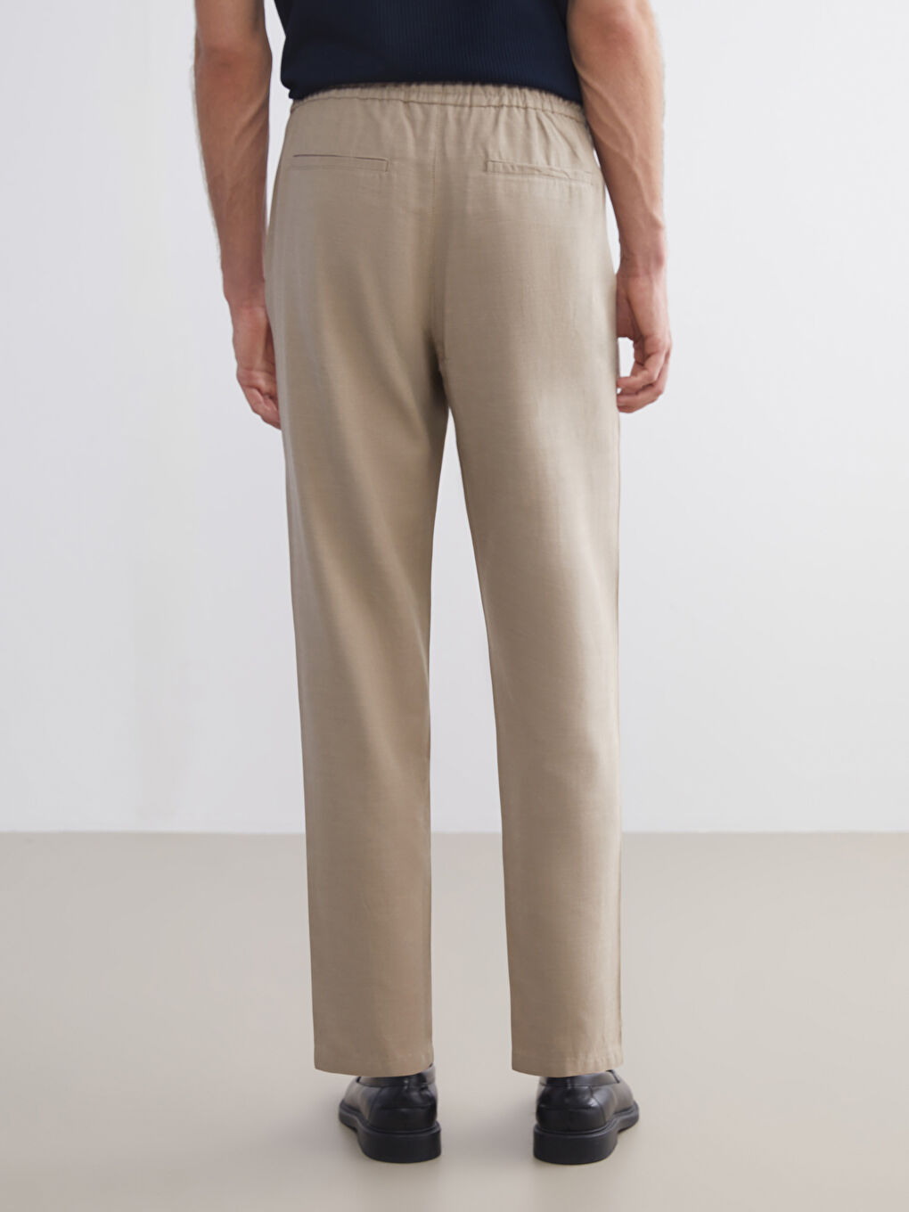 Bej Standart Kalıp Keten Görünümlü Erkek Pantolon-3
