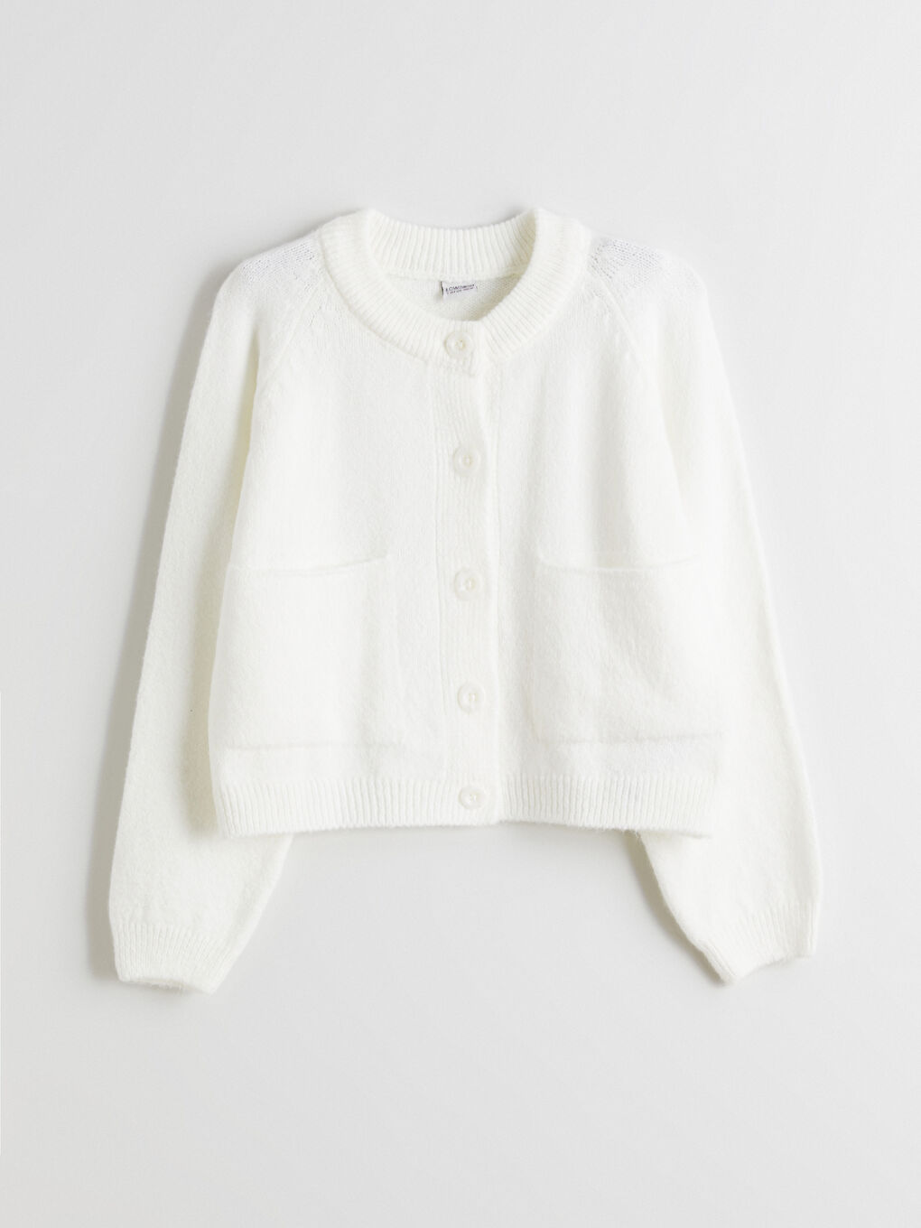 Ekru Bisiklet Yaka Kız Çocuk Triko Hırka