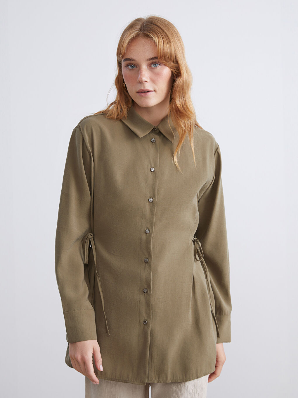 Yeşil Modal Karışımlı Kadın Gömlek Tunik-1