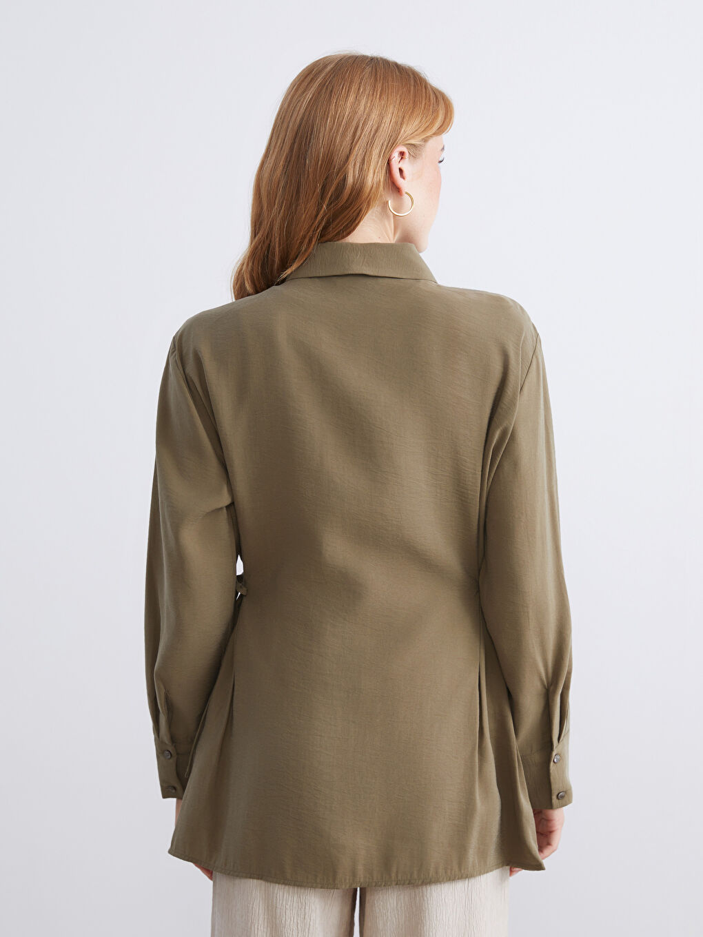 Yeşil Modal Karışımlı Kadın Gömlek Tunik-5