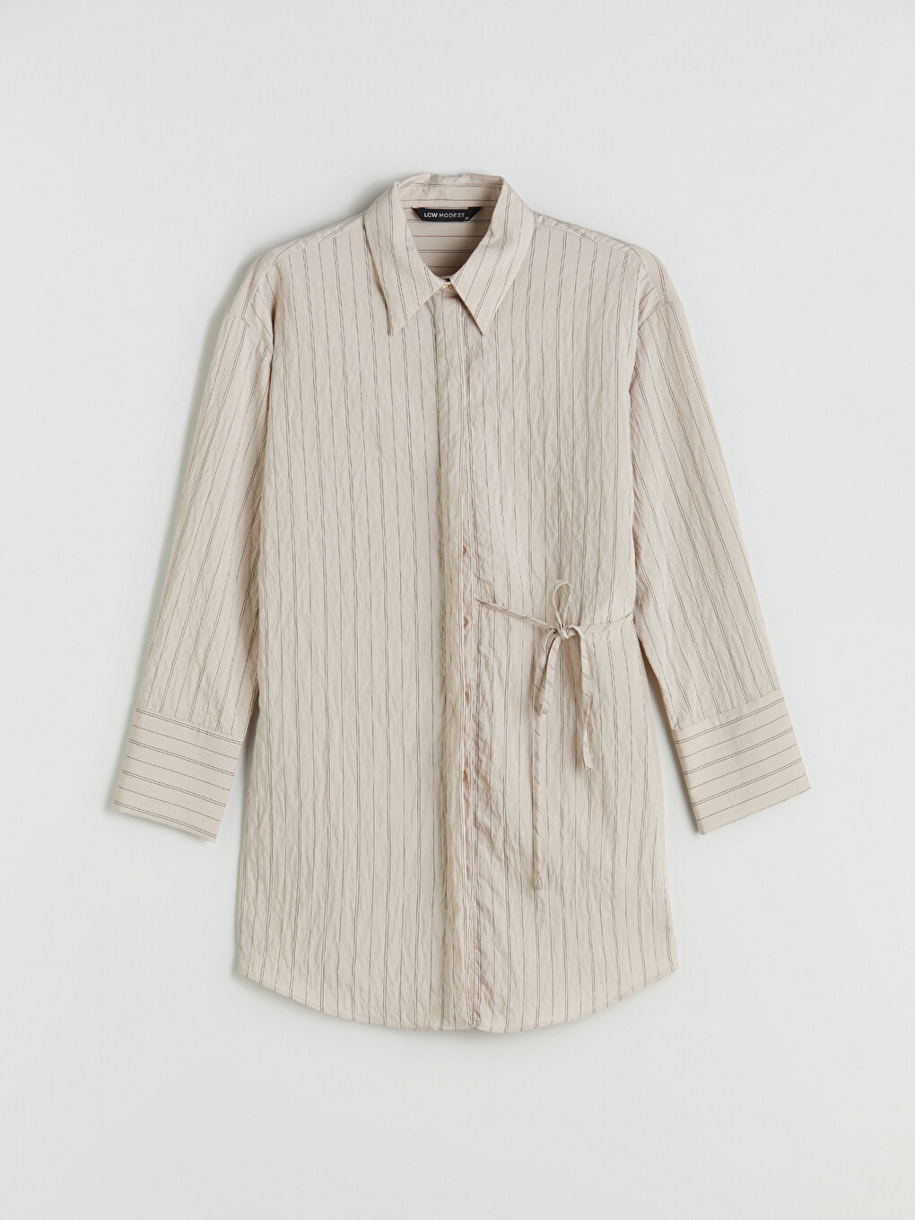 Bej Çizgili Modal Karışımlı Kadın Gömlek Tunik-4