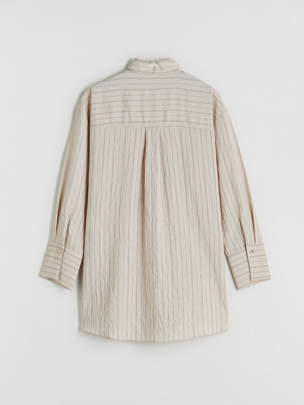Bej Çizgili Modal Karışımlı Kadın Gömlek Tunik-5