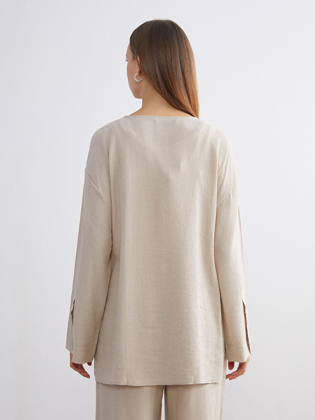 Bej Kruvaze Yaka Dokulu Kadın Kimono-7