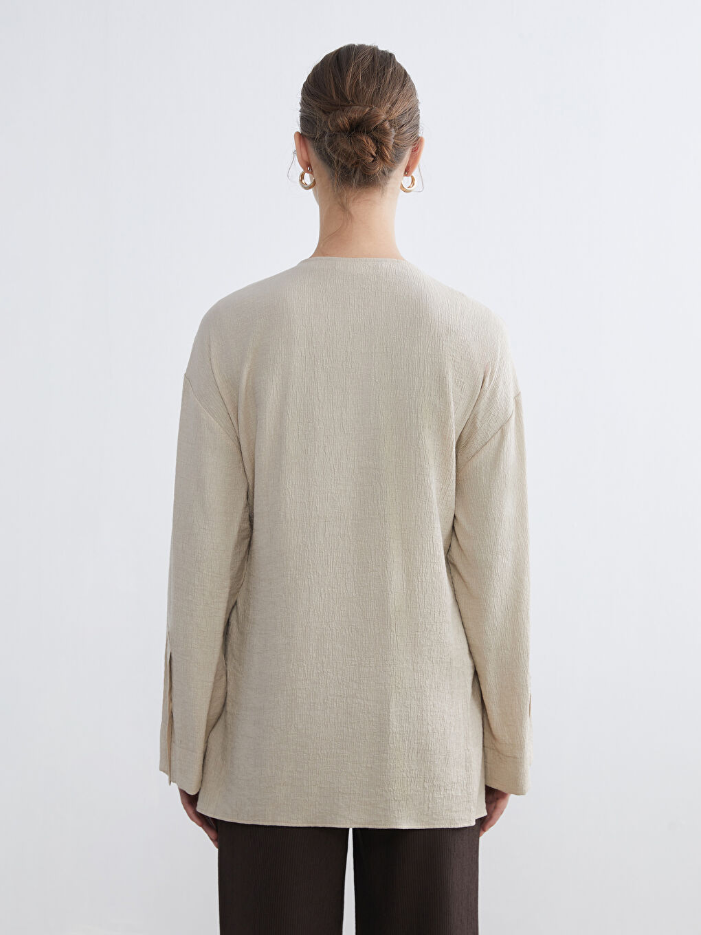 Bej Kruvaze Yaka Dokulu Kadın Kimono-6