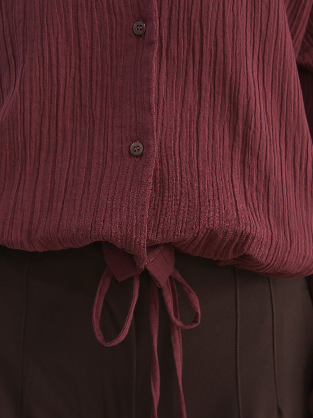 Bordo Oversize Müslin Kadın Gömlek-2