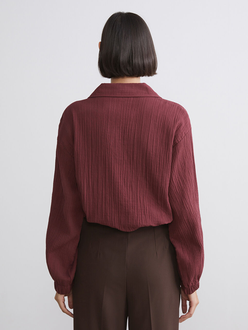 Bordo Oversize Müslin Kadın Gömlek-3