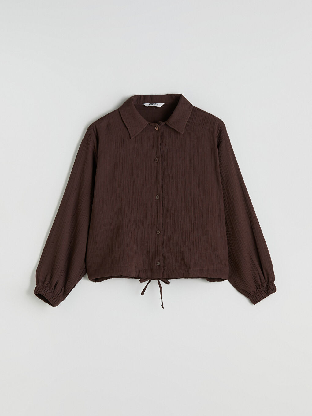 Kahverengi Oversize Müslin Kadın Gömlek-4