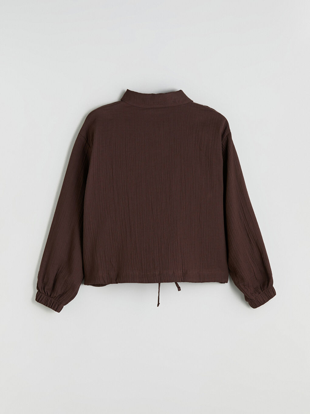 Kahverengi Oversize Müslin Kadın Gömlek-5