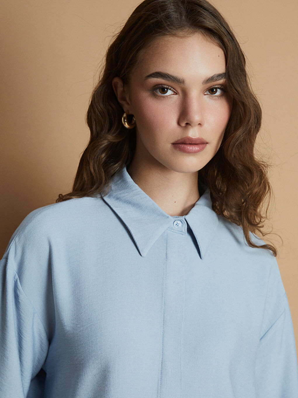 Mavi Gizli Patlı Kadın Gömlek Tunik-2