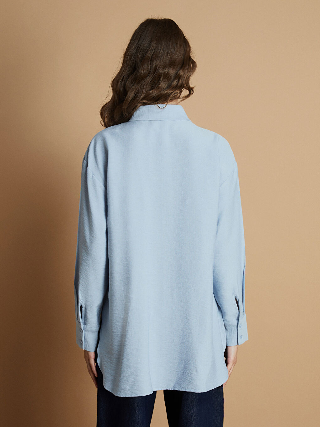 Mavi Gizli Patlı Kadın Gömlek Tunik-3