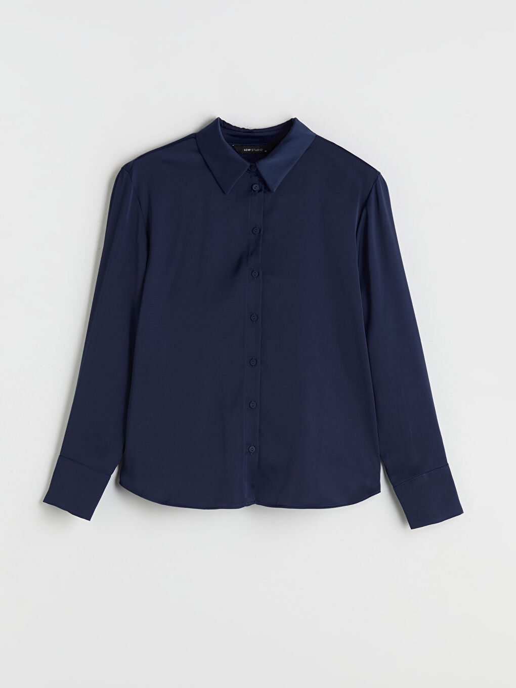 Lacivert Saten Kadın Gömlek-6