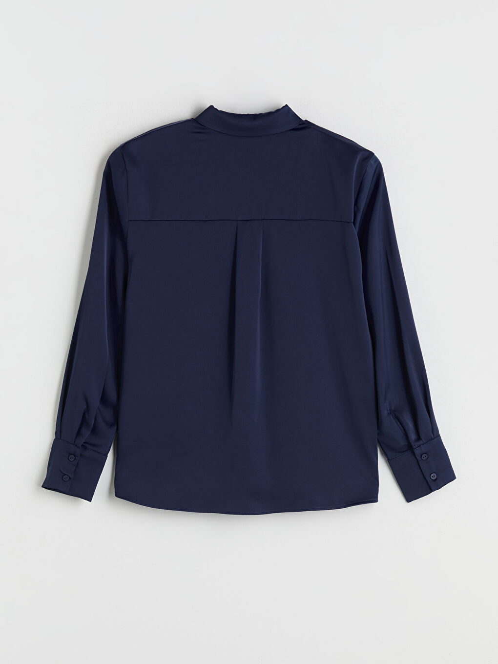 Lacivert Saten Kadın Gömlek-7