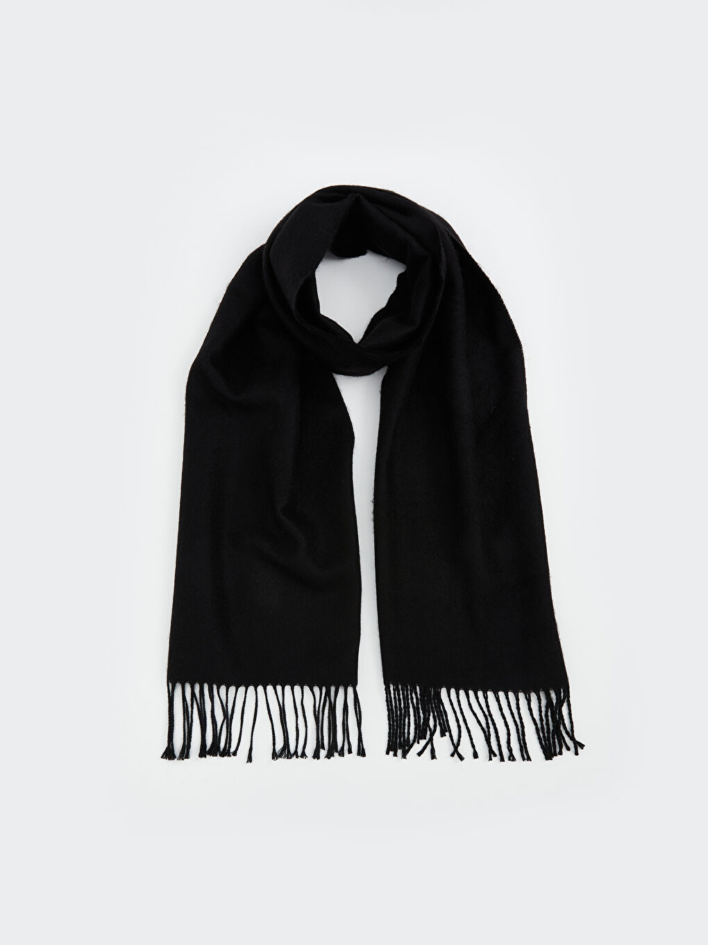 Siyah Püskül Detaylı Düz Erkek Atkı