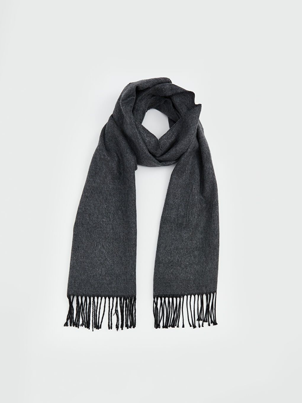 Gri Püskül Detaylı Düz Erkek Atkı