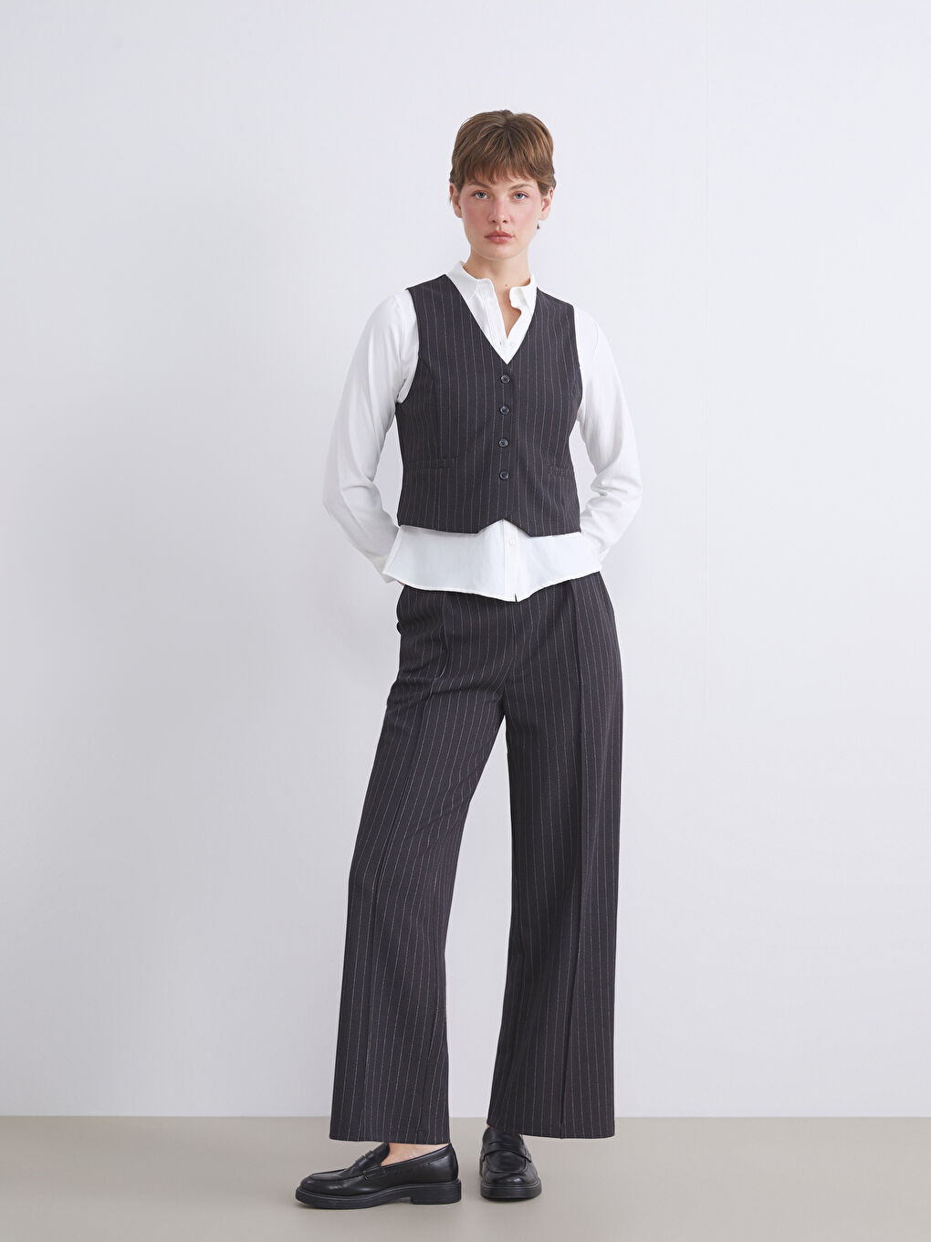 V-Neck Striped Women's Classic Waistcoat-1