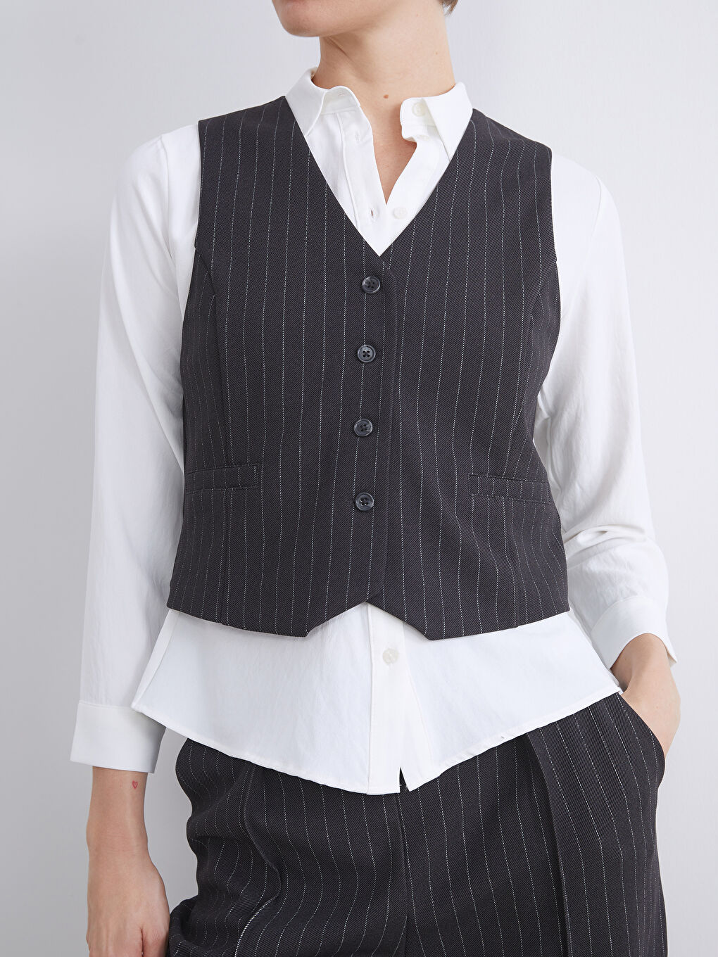 V-Neck Striped Women's Classic Waistcoat-2