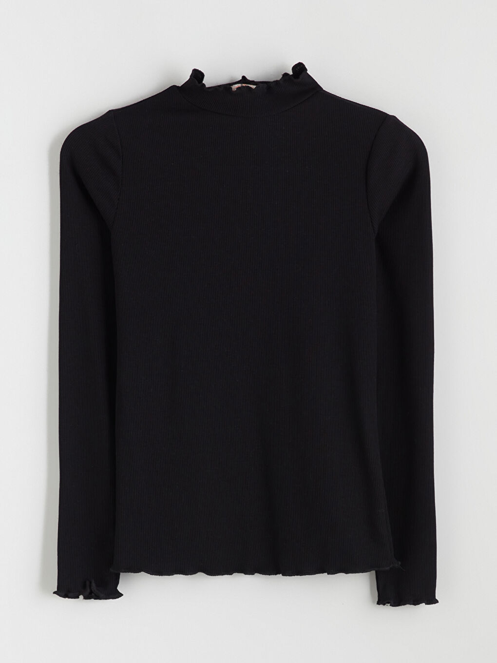 Siyah Fırfırlı Dik Yaka Kadın Body-6