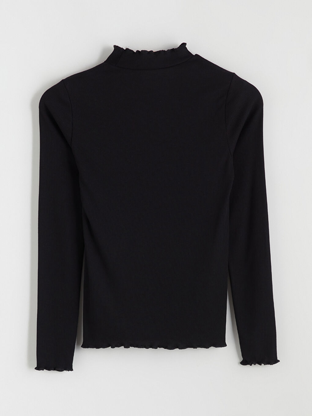 Siyah Fırfırlı Dik Yaka Kadın Body-7