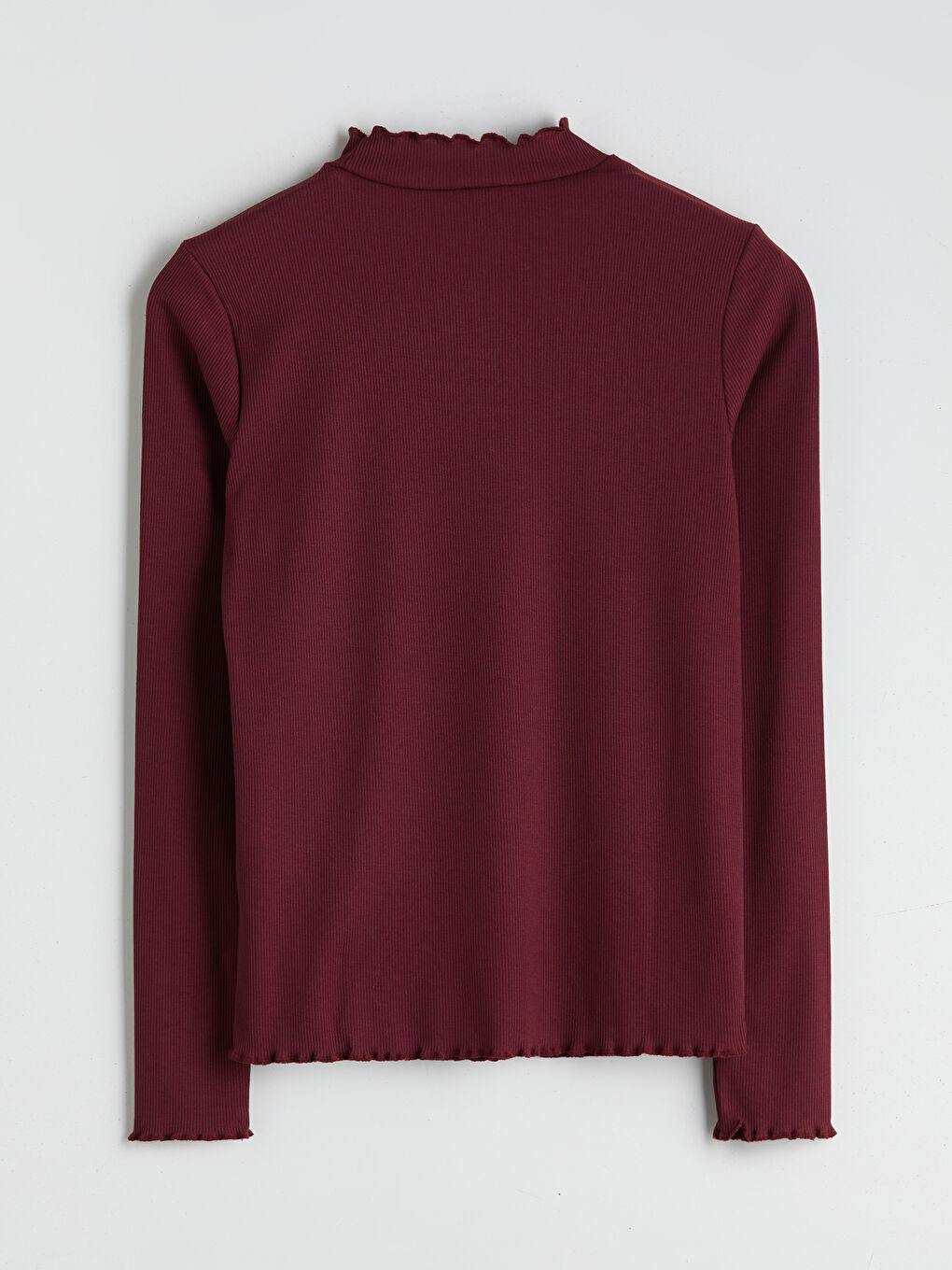 Bordo Fırfırlı Dik Yaka Kadın Body-7