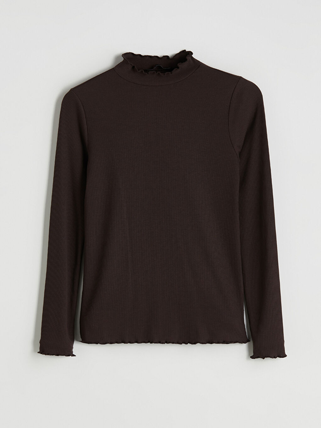 Kahverengi Fırfırlı Dik Yaka Kadın Body-6