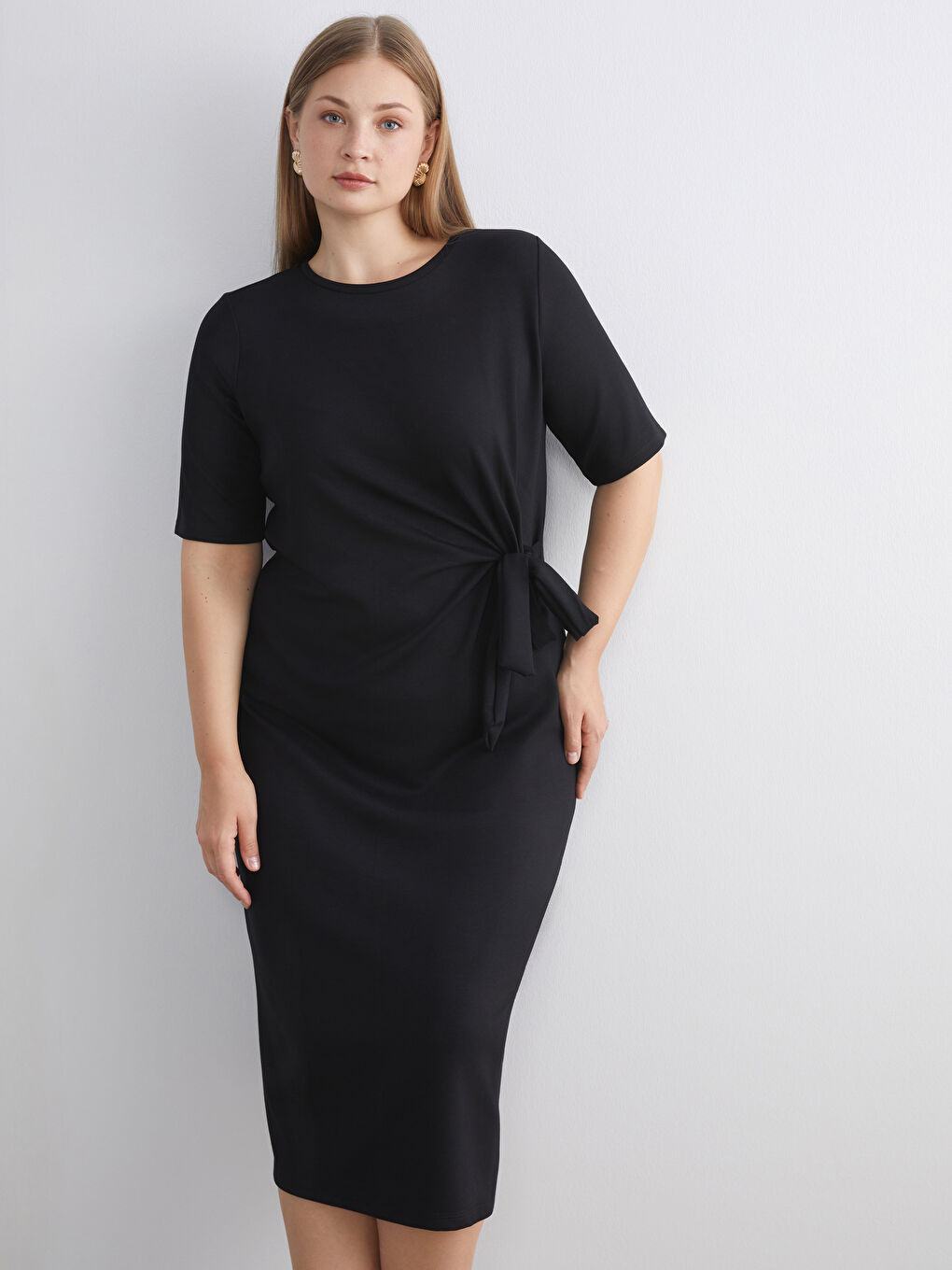 Siyah Bisiklet Yaka Büzgülü Elbise-5