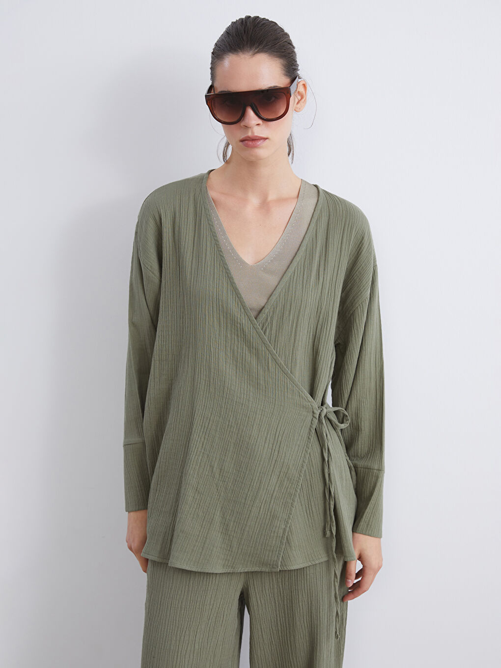 Double Breasted Textured Muslin Women's Kimono