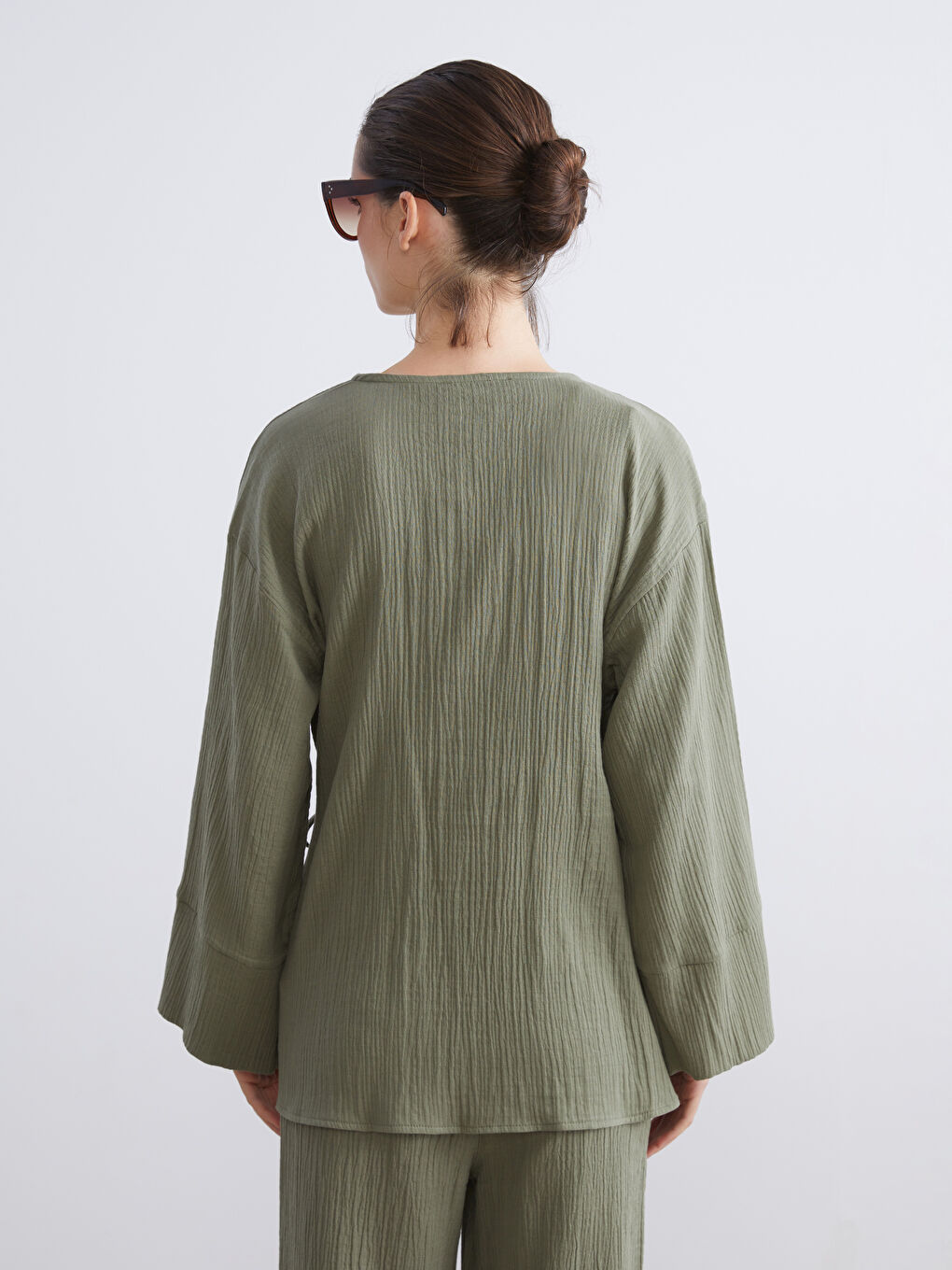 Double Breasted Textured Muslin Women's Kimono-3