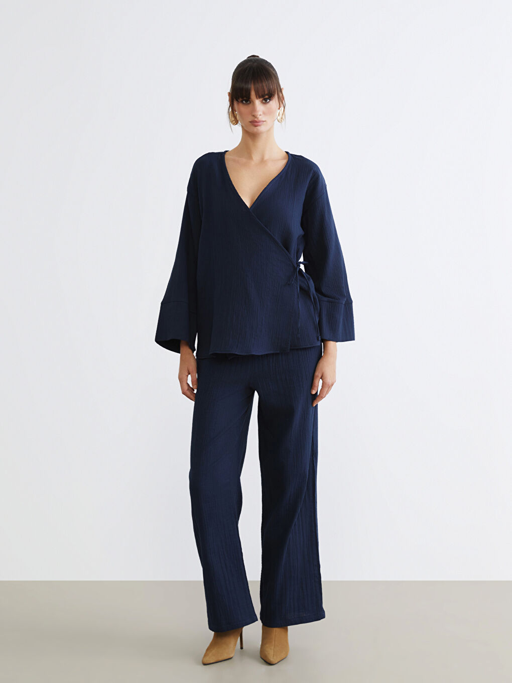 Double Breasted Textured Muslin Women's Kimono-1