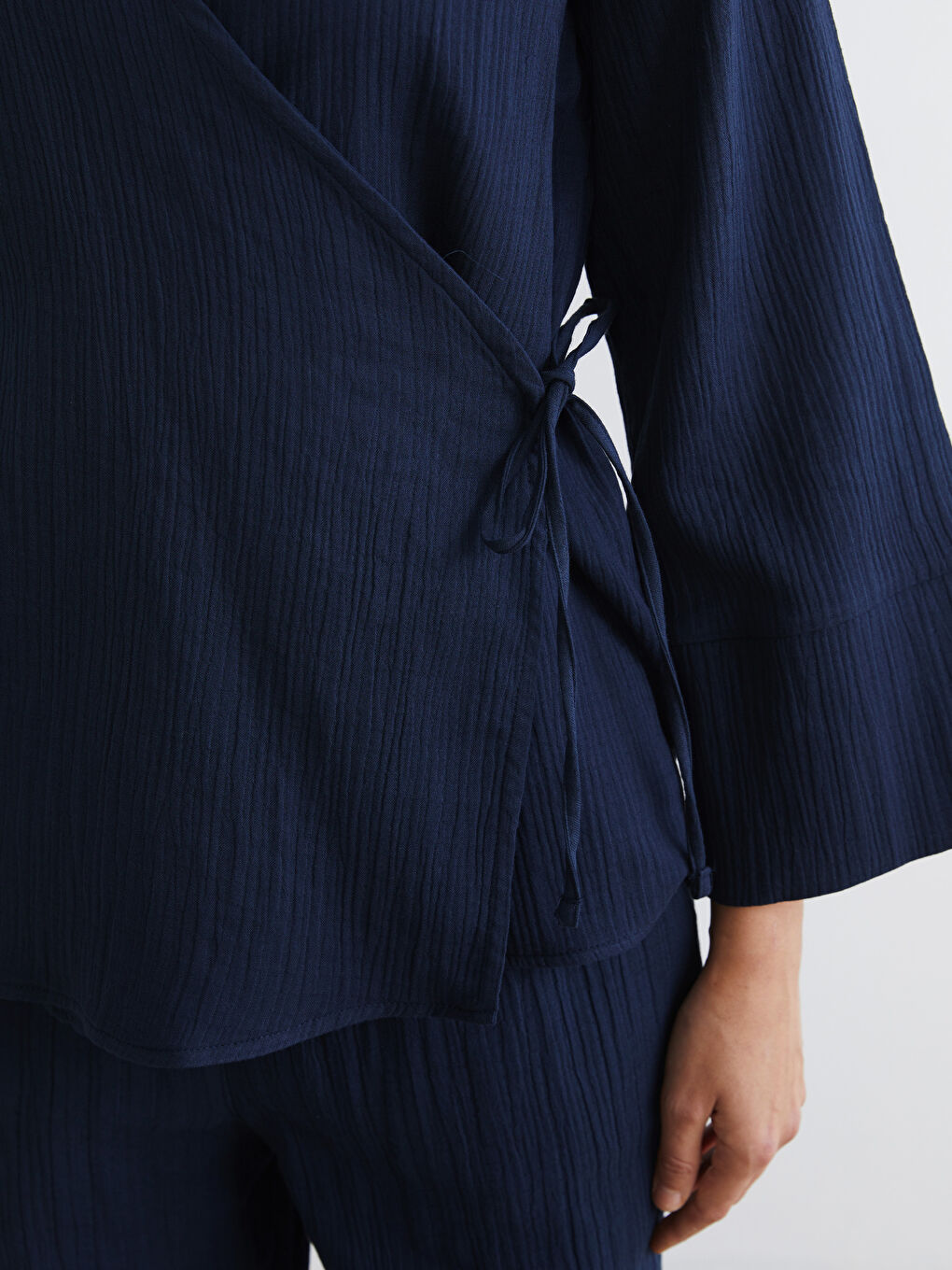 Double Breasted Textured Muslin Women's Kimono-2