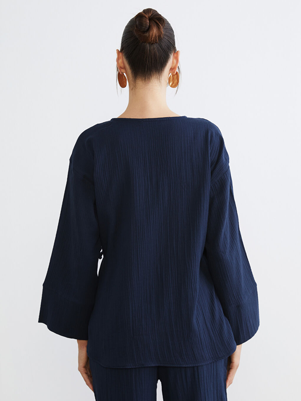 Double Breasted Textured Muslin Women's Kimono-3