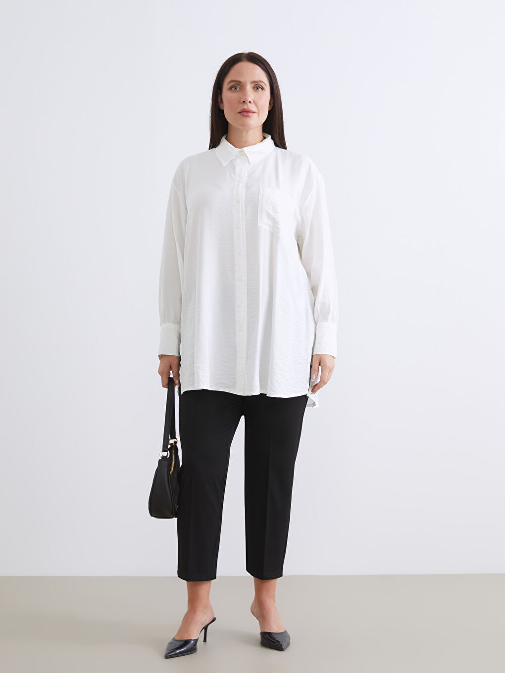 Ekru Oversize Kadın Gömlek Tunik-5