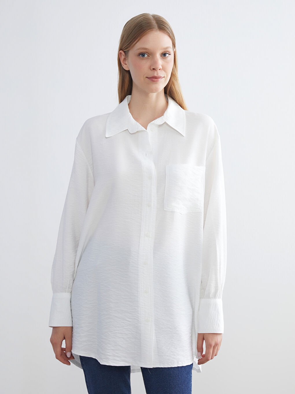 Ekru Oversize Kadın Gömlek Tunik