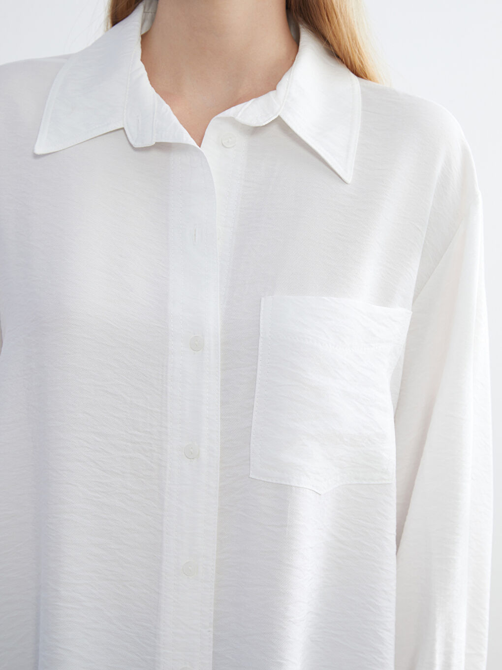 Ekru Oversize Kadın Gömlek Tunik-3