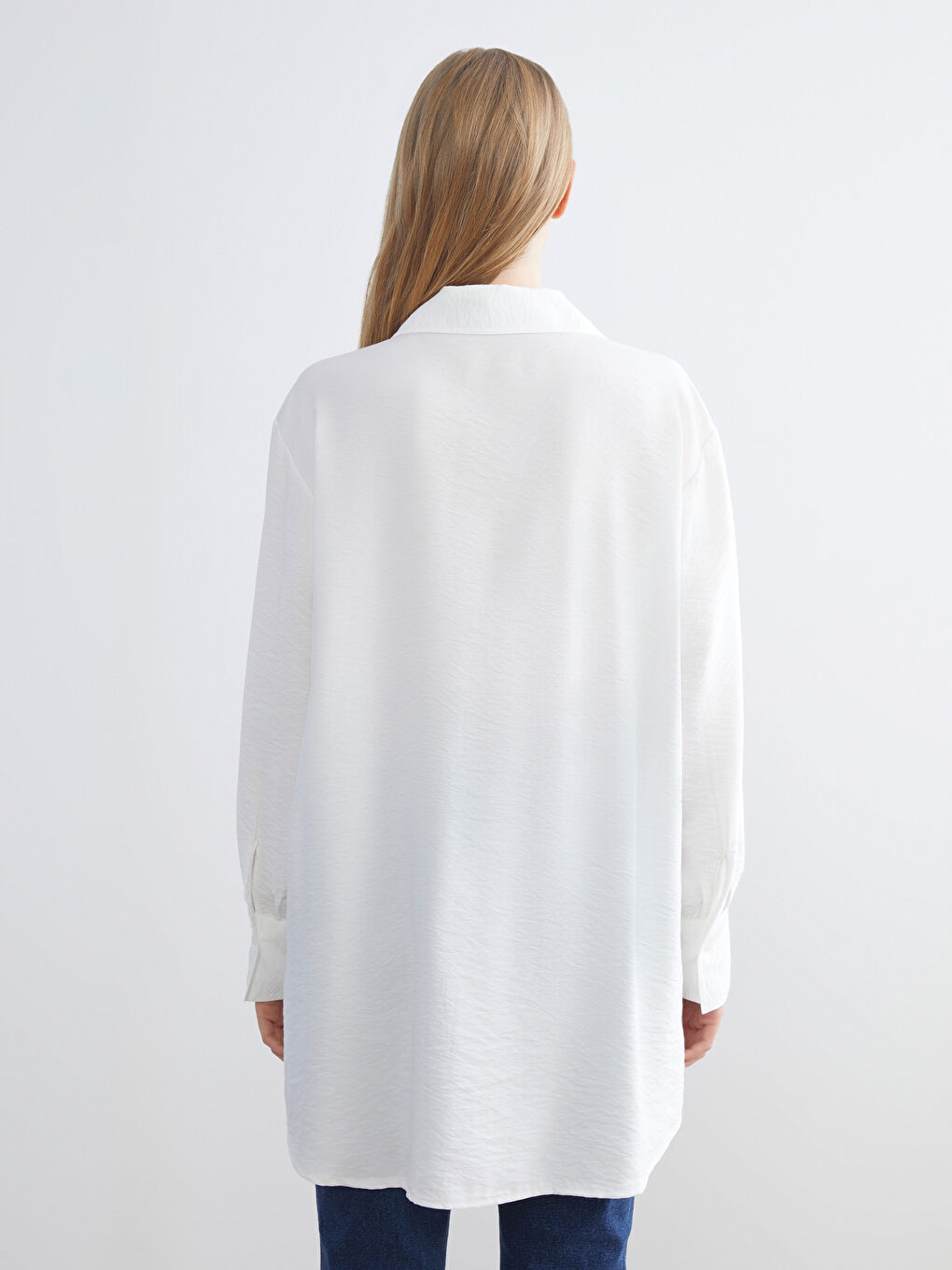 Ekru Oversize Kadın Gömlek Tunik-4
