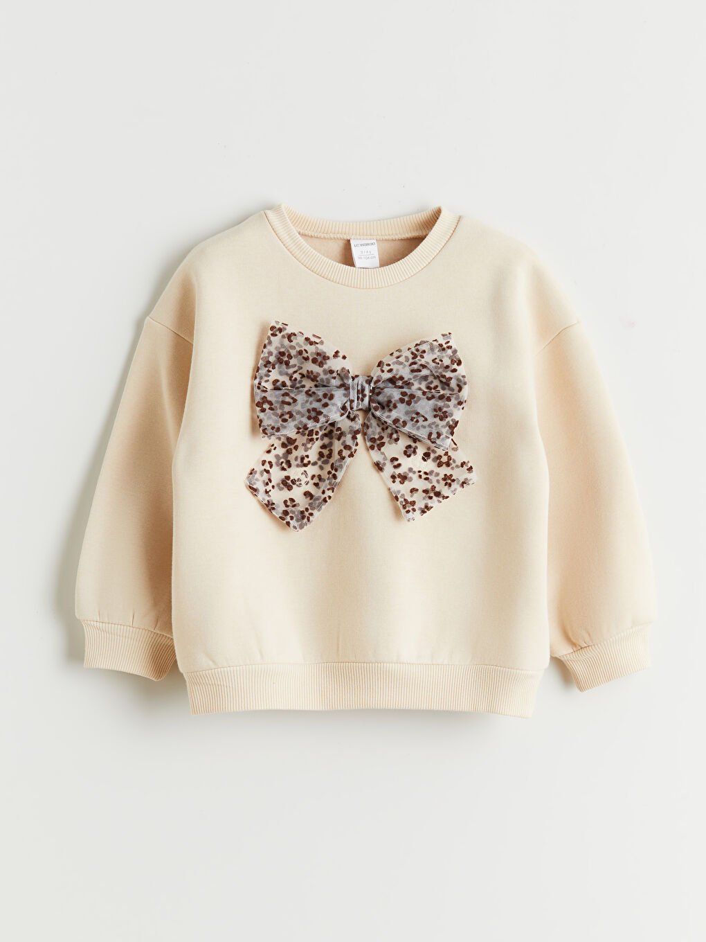 Crew Neck Bow Printed Girls' Sweatshirt
