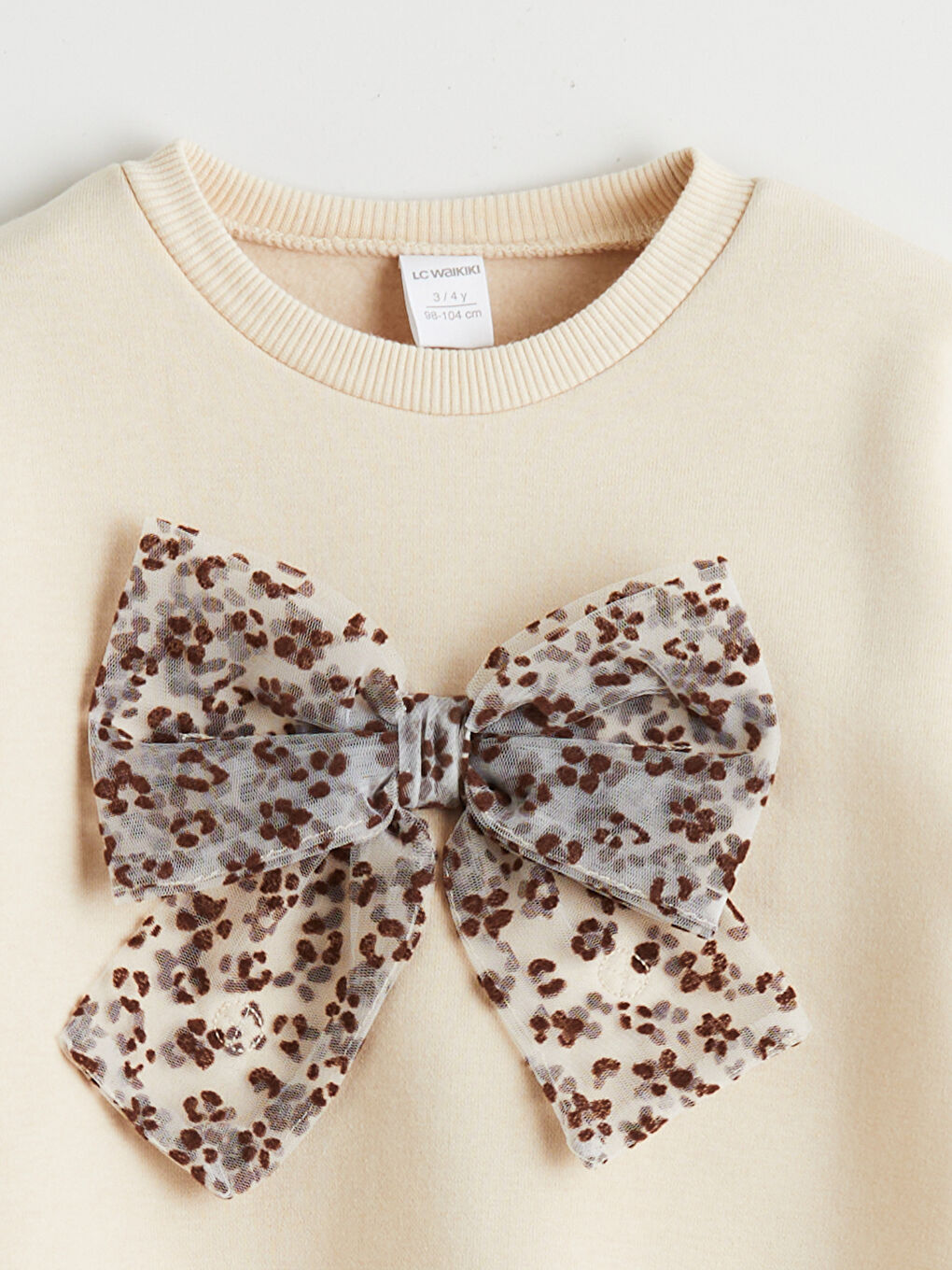 Crew Neck Bow Printed Girls' Sweatshirt-2