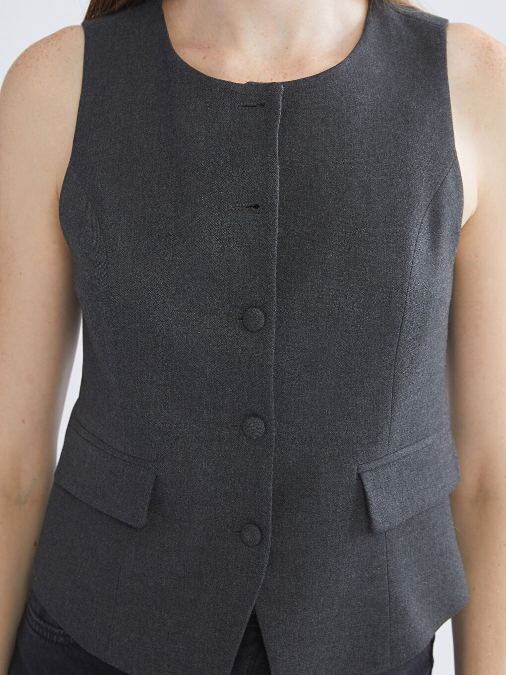 Antrasit Bisiklet Yaka Kadın Yelek-4