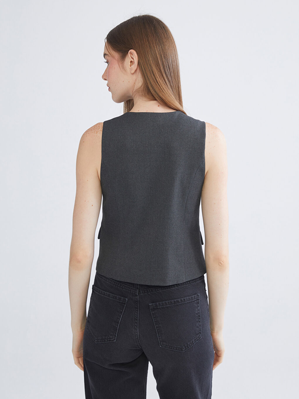 Antrasit Bisiklet Yaka Kadın Yelek-5