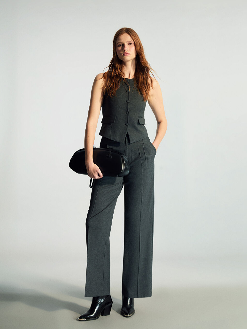 Antrasit Bisiklet Yaka Kadın Yelek