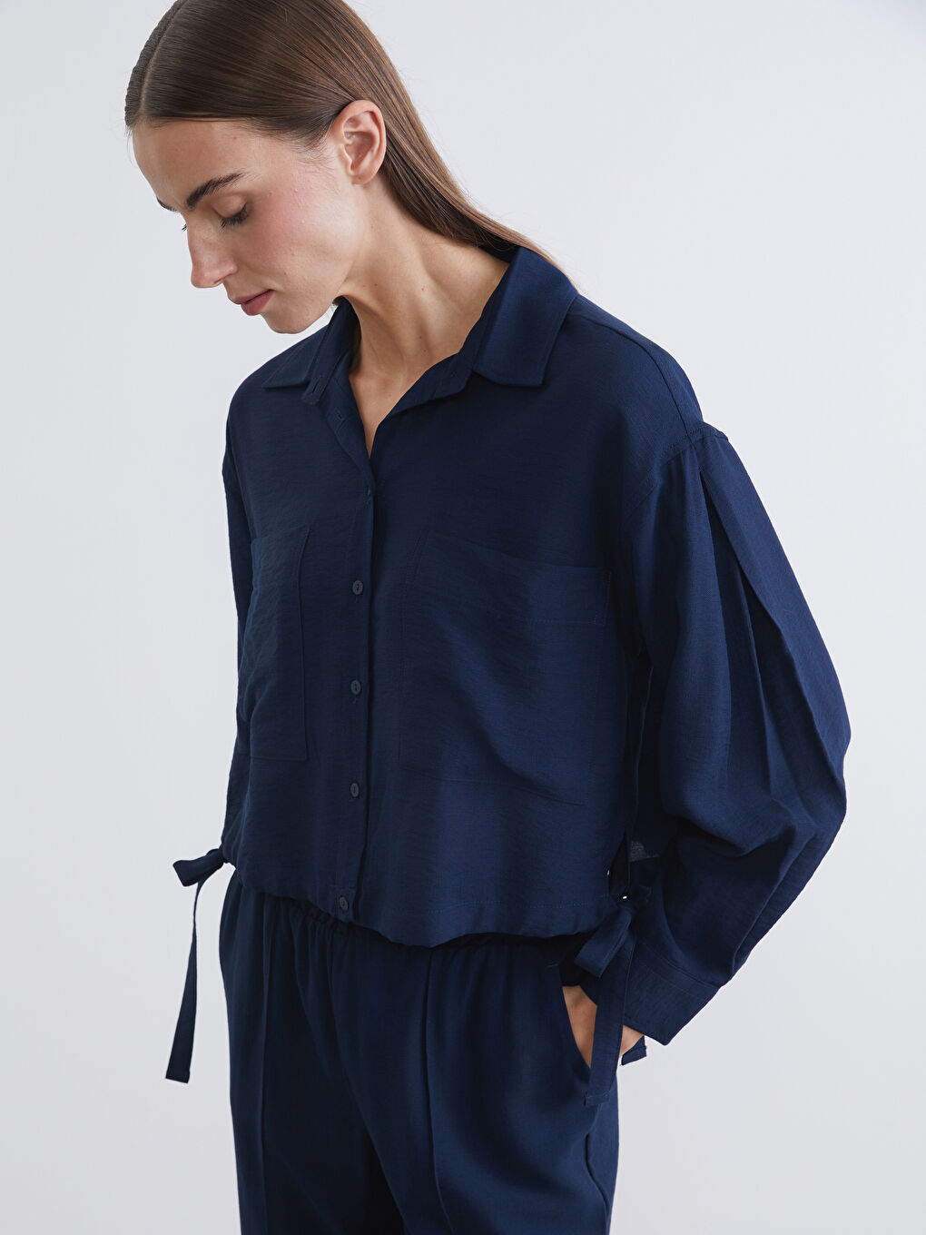 Lacivert Oversize Kadın Gömlek