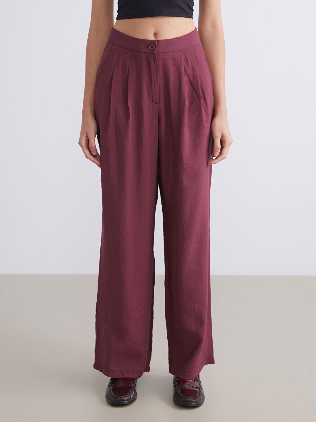 Bordo Modal Karışımlı Kadın Pantolon-1