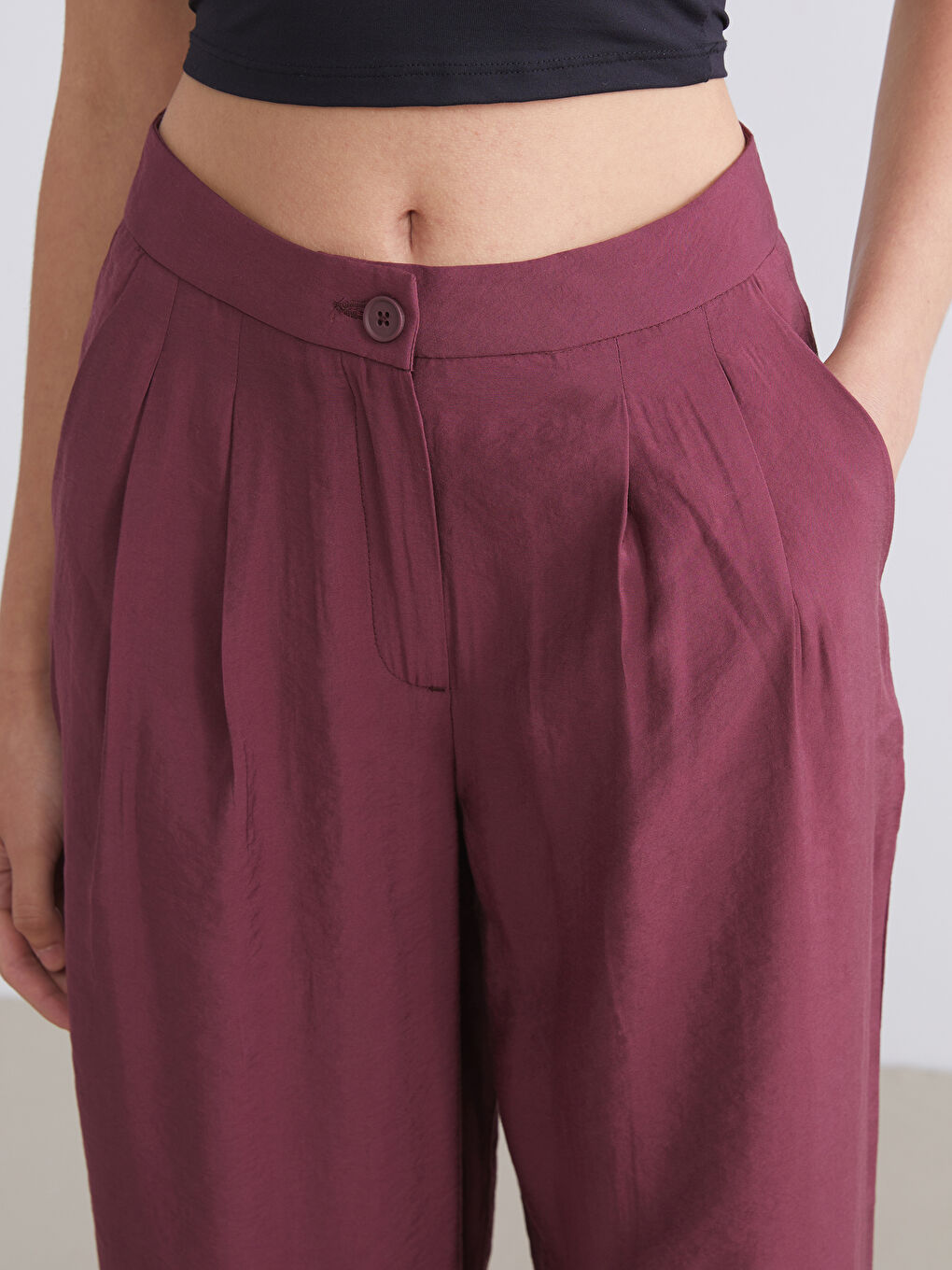 Bordo Modal Karışımlı Kadın Pantolon-2