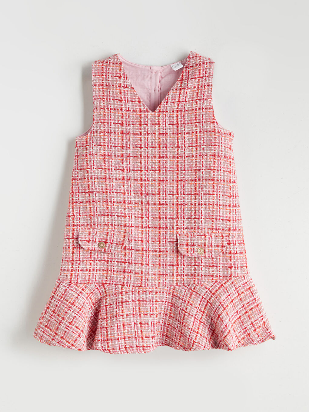 Pembe V Yaka Kız Çocuk Elbise ve Külotlu Çorap-1